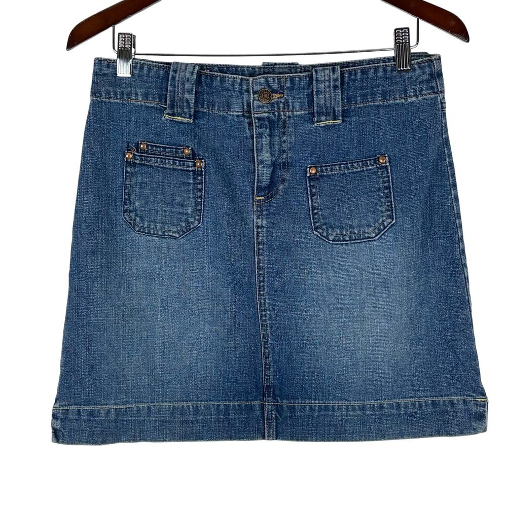 Vintage Y2K Old Navy Denim Mini Skirt Dark Wash Pockets 2000s Mid Rise Jean 4